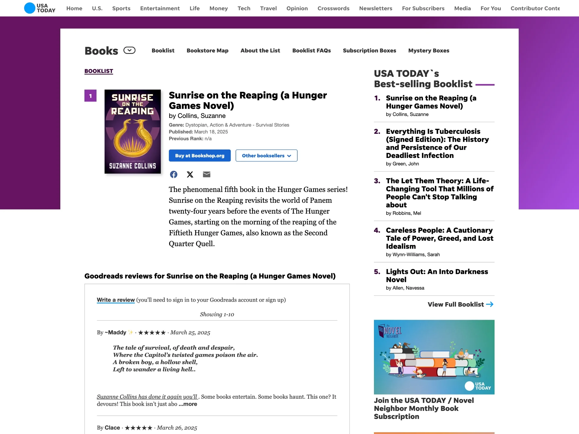 USA TODAY Booklist First Position